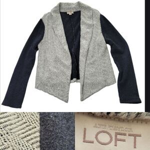 LOFT ELEVATED SWEATSHIRT CASUAL OPEN CARDIGAN JACKET BLUE GRAY WHITE L LARGE